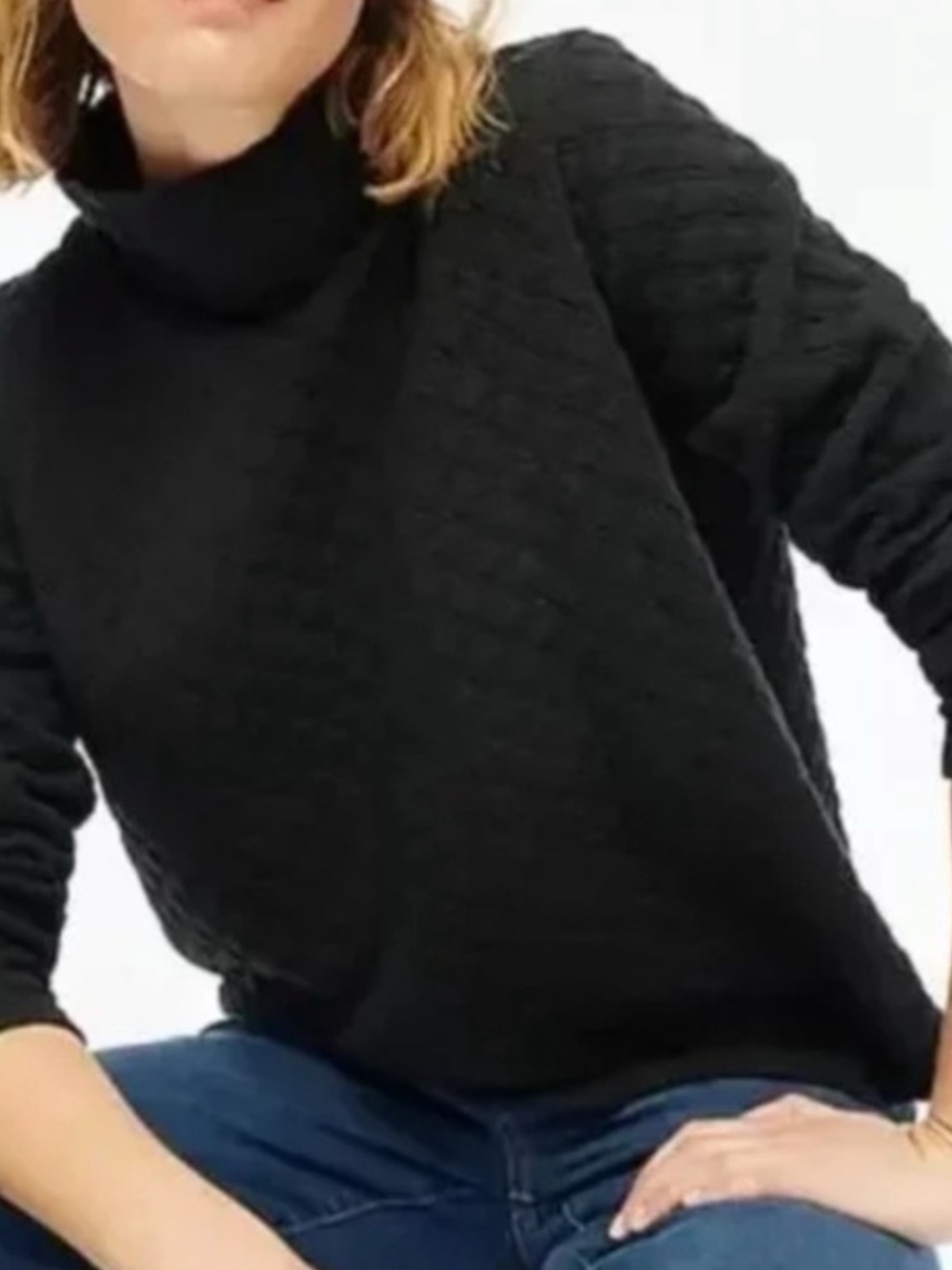 J. Crew Factory Black Quilted Mock Neck Pullover